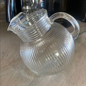 Vintage 1930’s Hazel Atlas Tilted Fin Rim Clear Ball Pitcher.